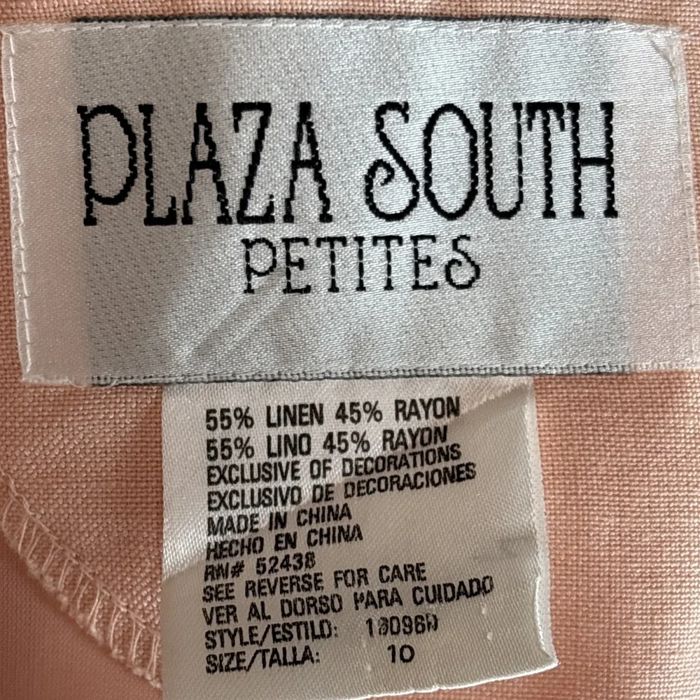 Vintage‎ Plaza South Petites Dress Set Size 10 Peach Linen Rayon Soutache 90s